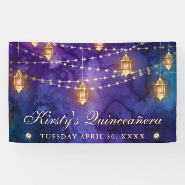 Purple & Blue Lantern Quinceanera Banner (Horizontal)