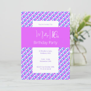 Purple Blue Magnolia Purple Sweet 16th Birthday Invitation