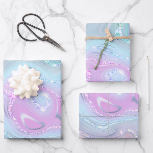 Purple Blue Marble Agate Glitter Wrapping Paper Sheet