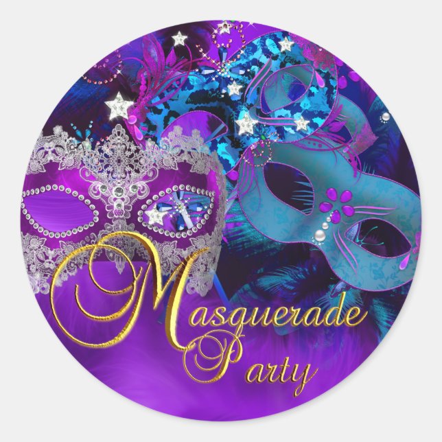 Purple & Blue Masks Masquerade Party Sticker (Front)