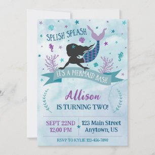 Purple & Blue Mermaid Bash Birthday Invitation