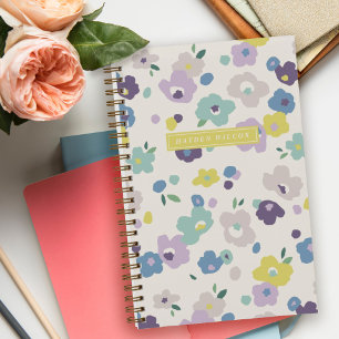 Purple Blue Mint Floral Spiral-Bound Notebook