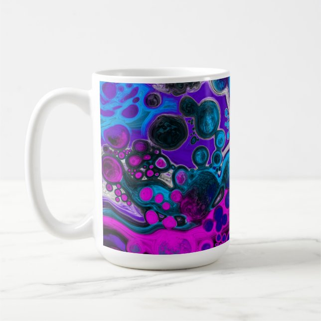 Purple, Blue Modern Abstract Fluid Art Marble Cell Coffee Mug (Left)