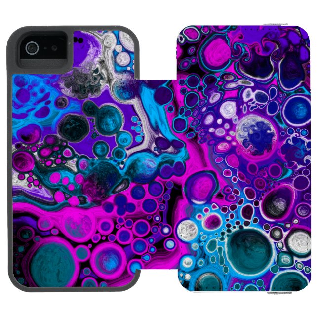 Purple, Blue Modern Abstract Fluid Art Marble Cell Incipio iPhone Wallet Case (Folio Open)