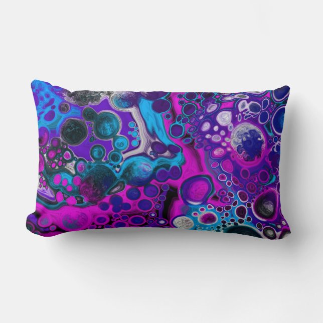 Purple, Blue Modern Abstract Fluid Art Marble Cell Lumbar Pillow (Front)