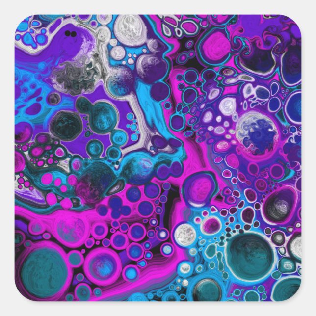 Purple, Blue Modern Abstract Fluid Art Marble Cell Square Sticker (Front)