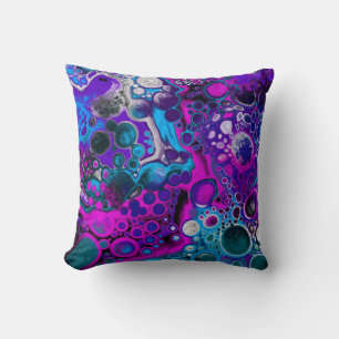 Purple, Blue Modern Abstract Fluid Art Marble Cell Throw Pillow