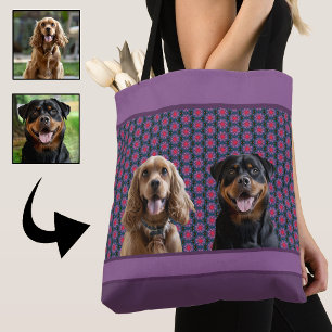 Purple Blue Modern Photo Gift Puppy Dog Lover Mom Tote Bag