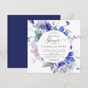 Purple Blue Navy Viola Spring Floral Bridal Shower Invitation