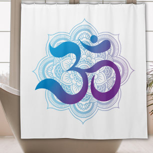 Purple & Blue Om Symbol Mandala Flower White