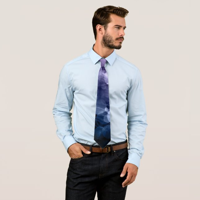 Purple & Blue on Black Bokeh Pattern Men's Tie (In Situ)