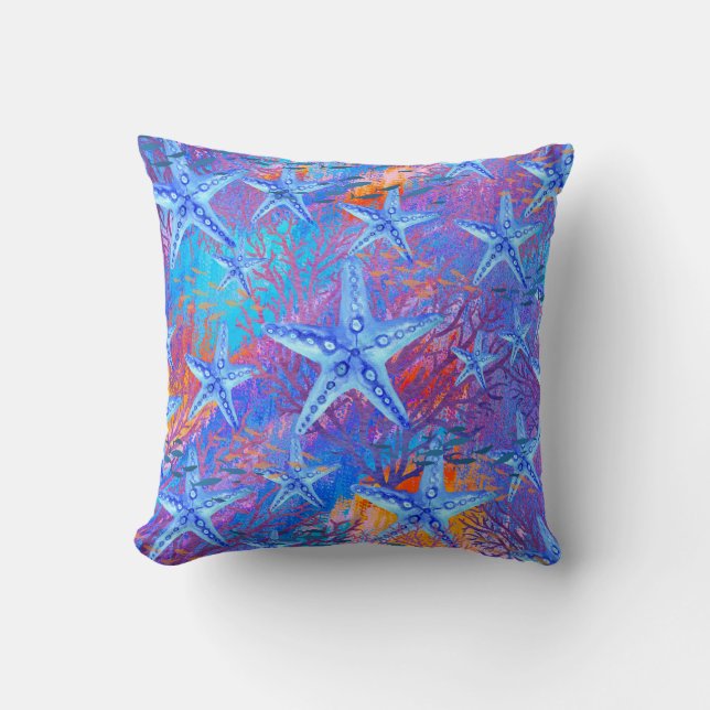 Purple Blue Orange Beachy Seashells Pattern Throw Pillow (Front)
