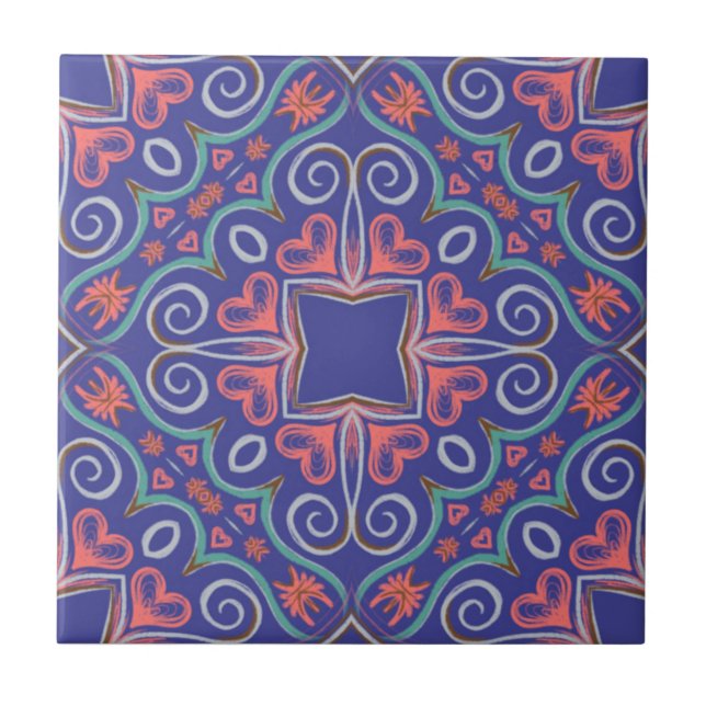 Purple blue ornament Ceramic Tile (Front)