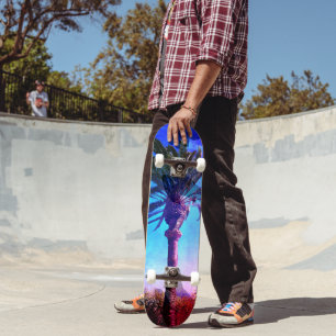 Purple Blue Palm Tree, Cool Retro Vintage Trendy Skateboard