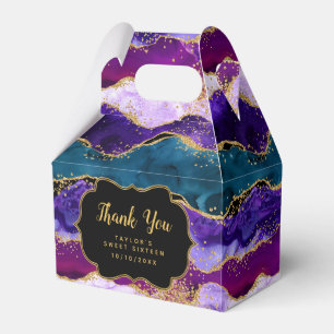 Purple Blue Peacock Agate Sweet Sixteen Thank You Favor Box