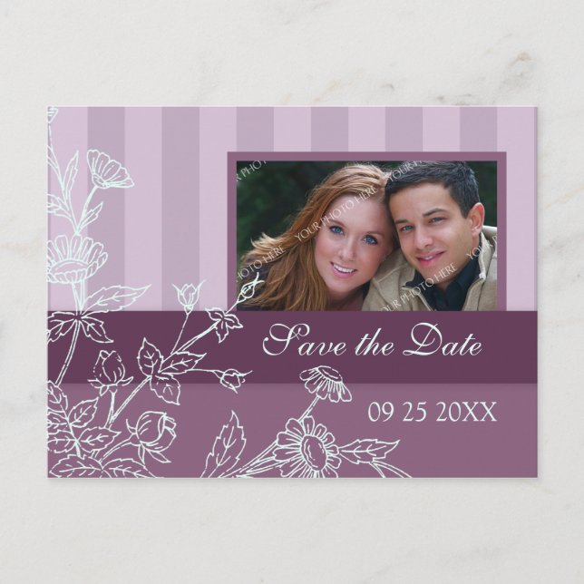 Purple Blue Photo Save the Date Wedding Postcards (Front)