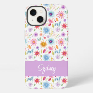 Purple Blue Pink Boho Wildflower Personalized iPhone 13 Case