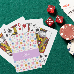 Purple Blue Pink Boho Wildflower Personalized Playing Cards