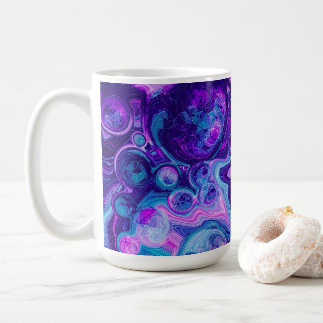 Purple, Blue, Pink Bokeh Marble Fluid Art   Coffee Mug (With Donut)