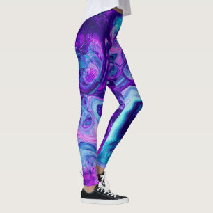Purple, Blue, Pink Bokeh Marble Fluid Art Leggings