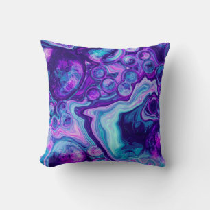 Purple, Blue, Pink Bokeh Marble Fluid Art Throw Pillow