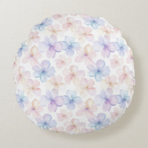 Purple Blue Pink Girly Flowers Round Pillow