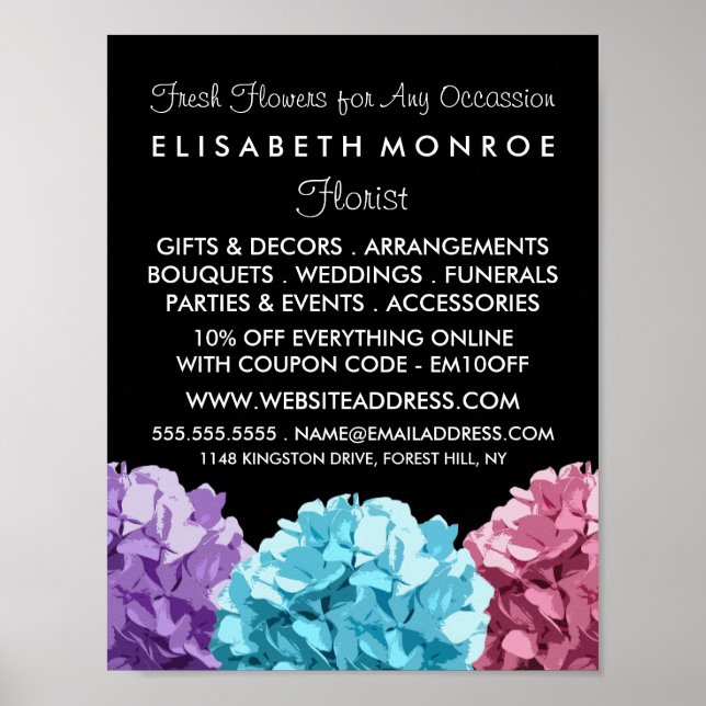 Purple, Blue & Pink Hydrangea, Floristry Poster (Front)