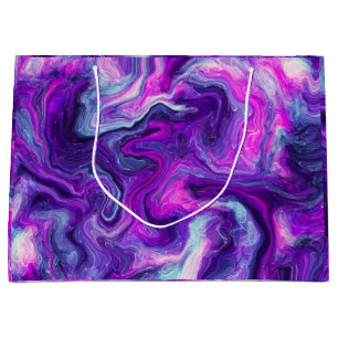 Purple, Blue, Pink Marble Fluid Art Birthday Large Gift Bag