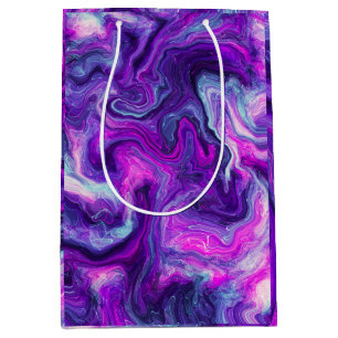 Purple, Blue, Pink Marble Fluid Art Birthday Medium Gift Bag