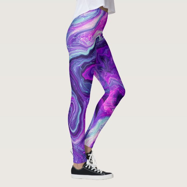 Purple, Blue, Pink Marble Fluid Art   Leggings (Right)
