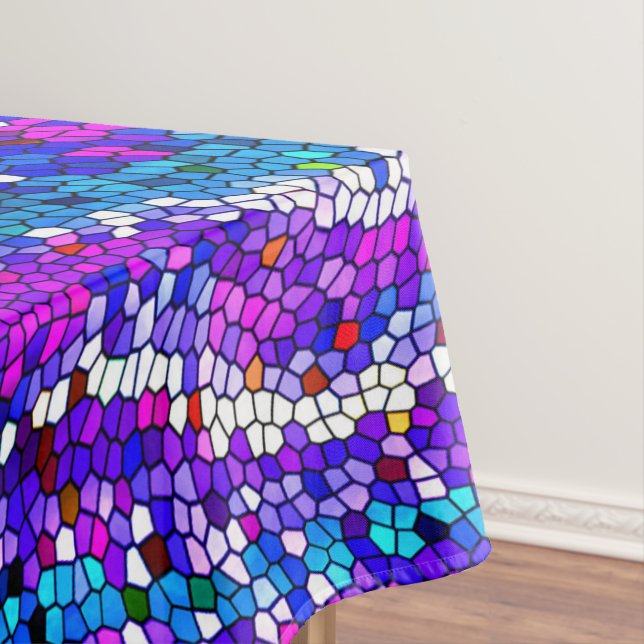 Purple Blue Pink Mosaic Tile Pattern Tablecloth (In Situ)