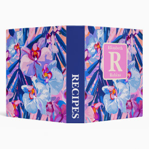 Purple blue pink orchids personalized recipe binder