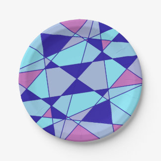 Purple blue pink triangle abstract paper plate