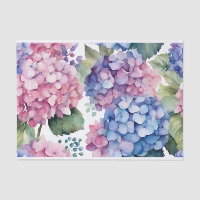 Purple, Blue, Pink Watercolor Hydrangea Flowers  Tissue Paper (Front)