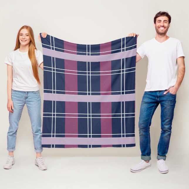 Purple Blue Plaid Tartan Chequered Pattern Fleece Blanket (In Situ)