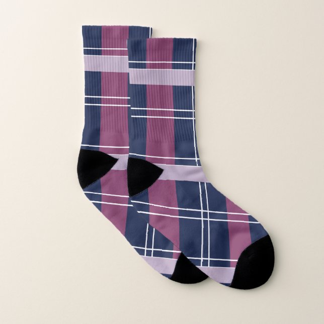 Purple Blue Plaid Tartan Pattern Socks (Pair)