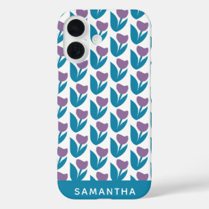 Purple Blue Playful Abstract Flowers Personalized iPhone 16 Case