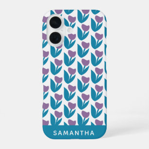 Purple Blue Playful Abstract Flowers Personalized iPhone 16 Case
