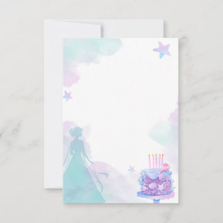 Purple Blue Princess Girl Birthday Party  Thank You Card