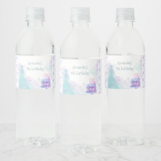 Purple Blue Princess Girl Birthday Party  Water Bottle Label