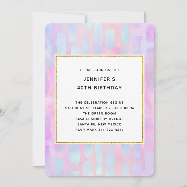 Purple & Blue Rectangle Shapes on Pink Birthday Invitation (Front)