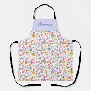 Purple Blue Red Watercolor Wildflower Custom Name Apron