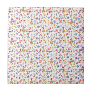 Purple Blue Red Watercolor Wildflower Tile