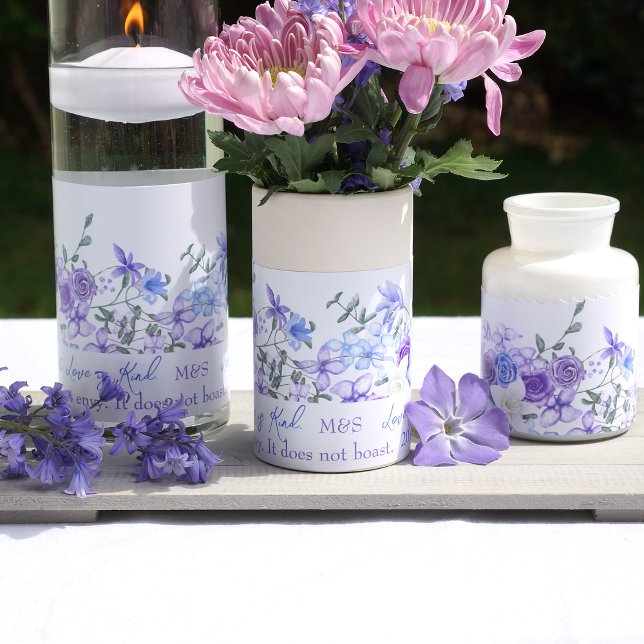 Purple, Blue Rose Centerpiece Wrap-around Labels Poster (lavender and light blue roses wedding reception centerpiece wrap sign label for flower vase)