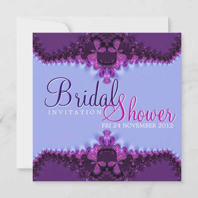 Purple Blue Satin Lace Bridal Shower Invitation (Front)
