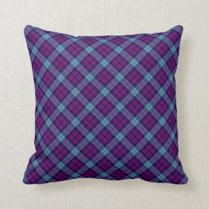 Purple Blue Scottish Tartan Plaid Throw Pillow