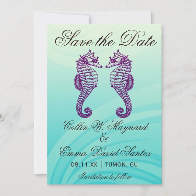 Purple & Blue Seahorse Save the Date (Front)