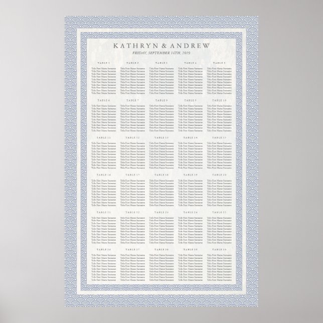 Purple Blue Seigaiha Wedding/Event Seating Chart (Front)