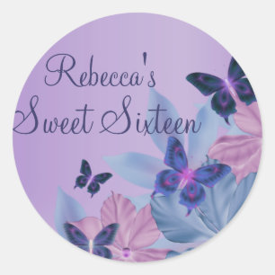 Purple & Blue Shimmer Butterfly Sweet 16 Sticker