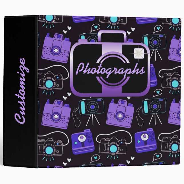 Purple & Blue Shutter Bug Retro Cameras Binder (Front/Spine)